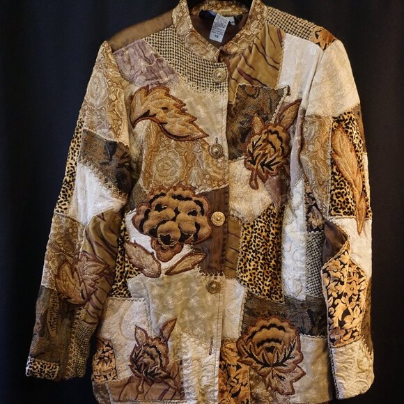 indigo moon Jackets & Blazers - Vintage INDIGO MOON Wearable Art - Plush Patchwork Jacket